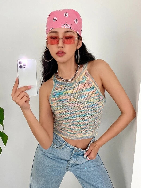 Women Summer Crew Neck Sexy Jersey Slim Crop Tank Top Crochet hook