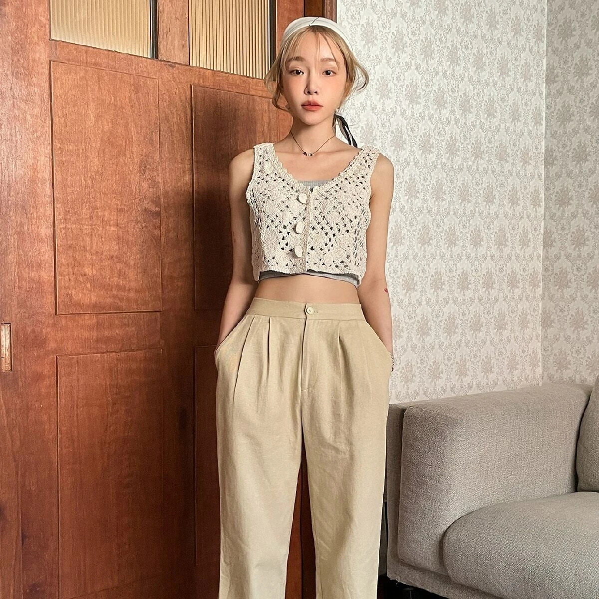 Women Summer Vacation Crochet Solid V Neck Tank Crop Camis Crochet hook