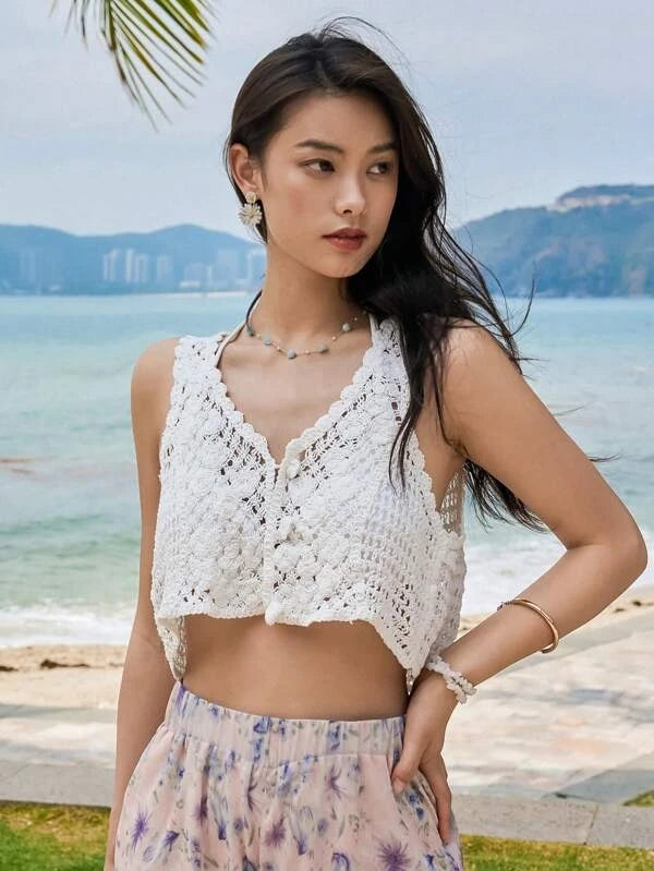 Women's Summer New Holiday Crocheted Hollow Vest Top Crochet hook