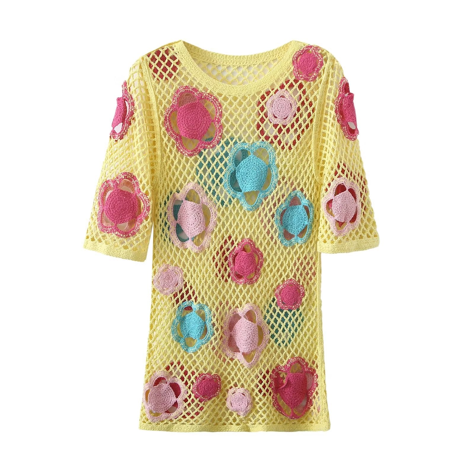 Summer Women Large Mesh Crochet Color Short Dress Mini Dress