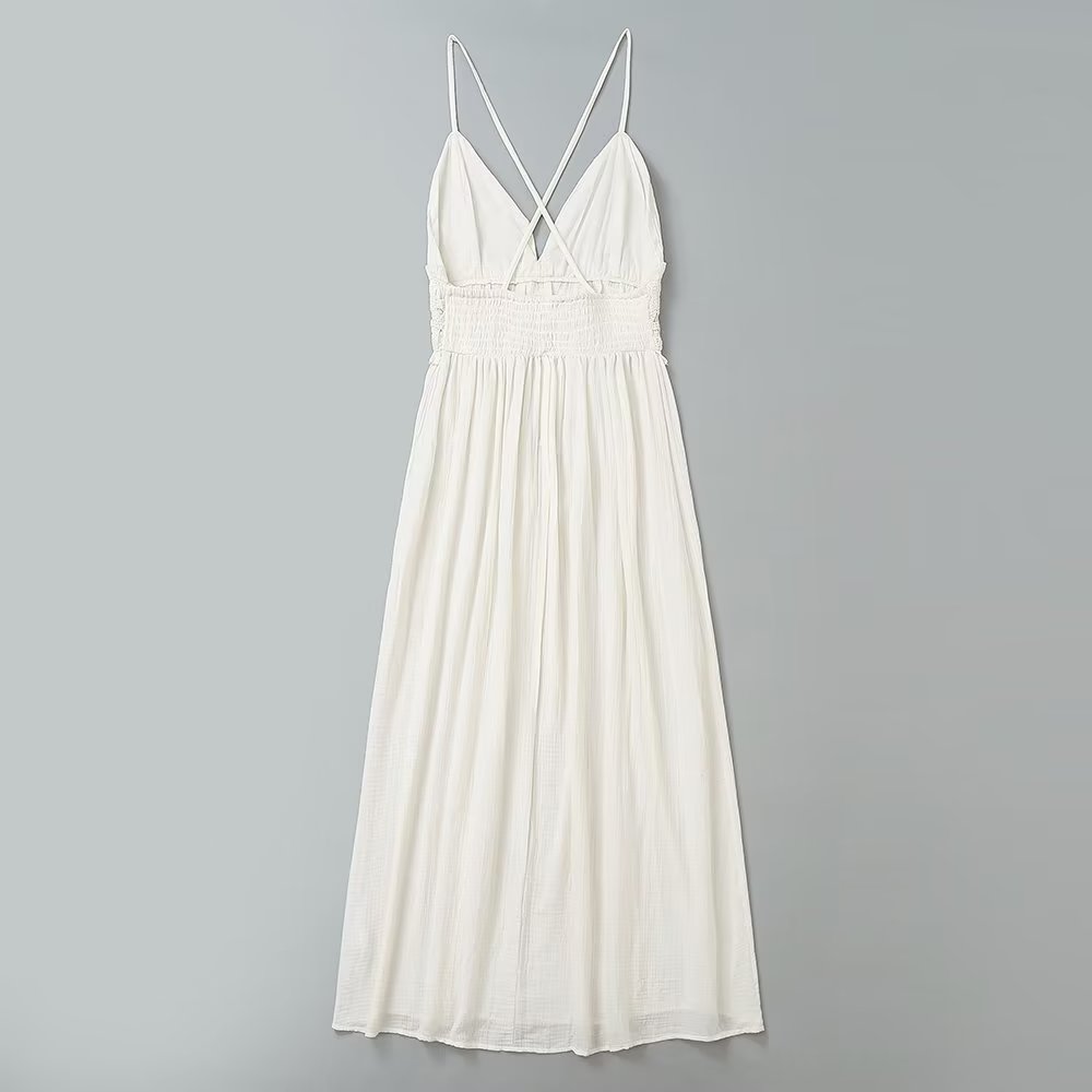 Robe mi-longue longue à col en V et taille crochetée pour femme