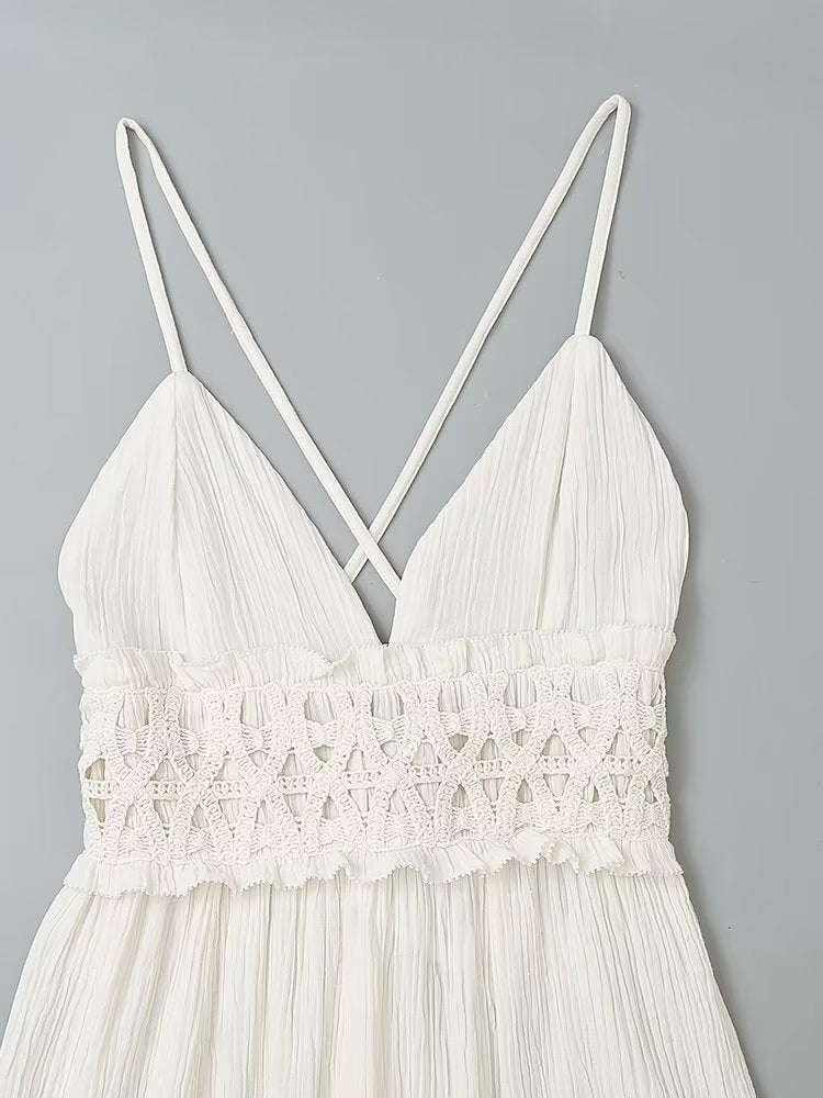 Robe mi-longue longue à col en V et taille crochetée pour femme