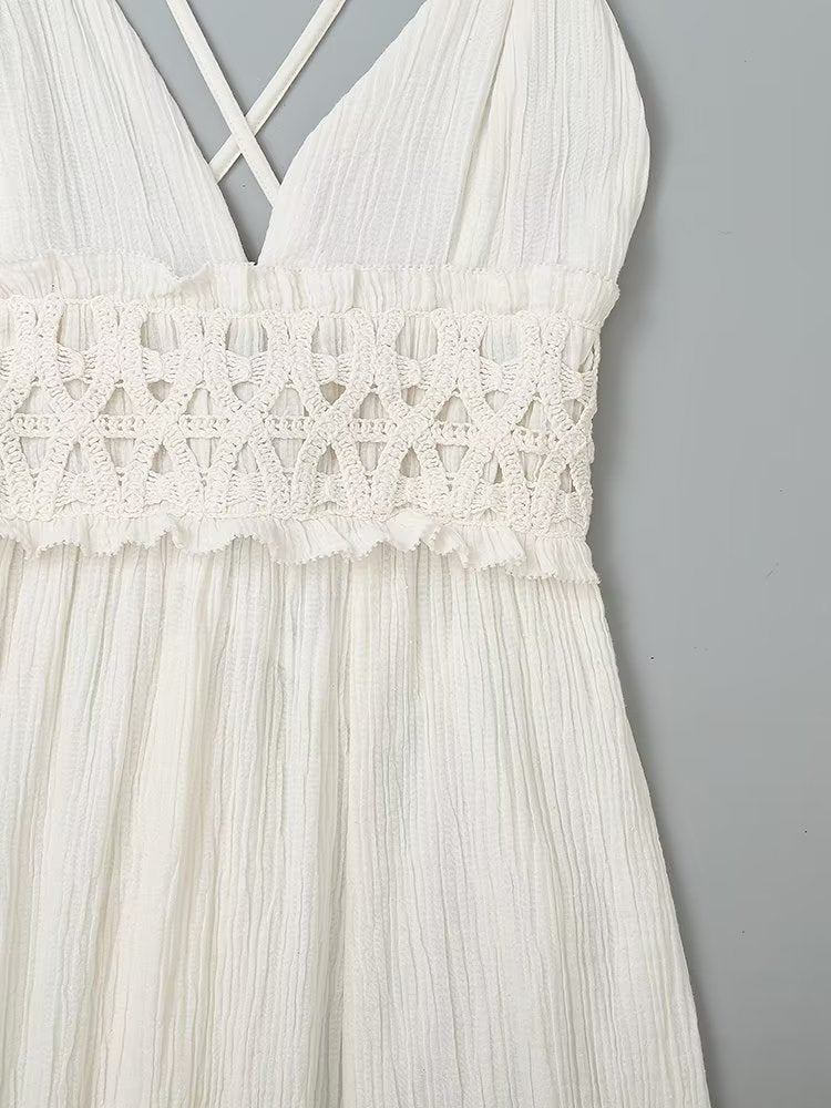 Robe mi-longue longue à col en V et taille crochetée pour femme