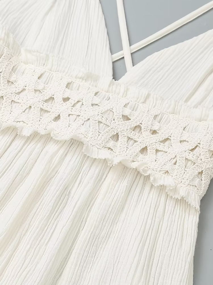 Robe mi-longue longue à col en V et taille crochetée pour femme