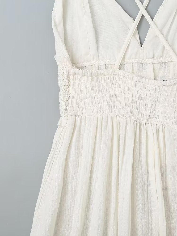 Robe mi-longue longue à col en V et taille crochetée pour femme