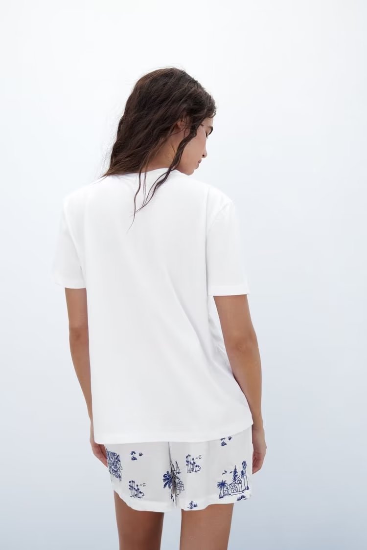 Women Clothing Casual Suit Printing Color Contrast T shirt