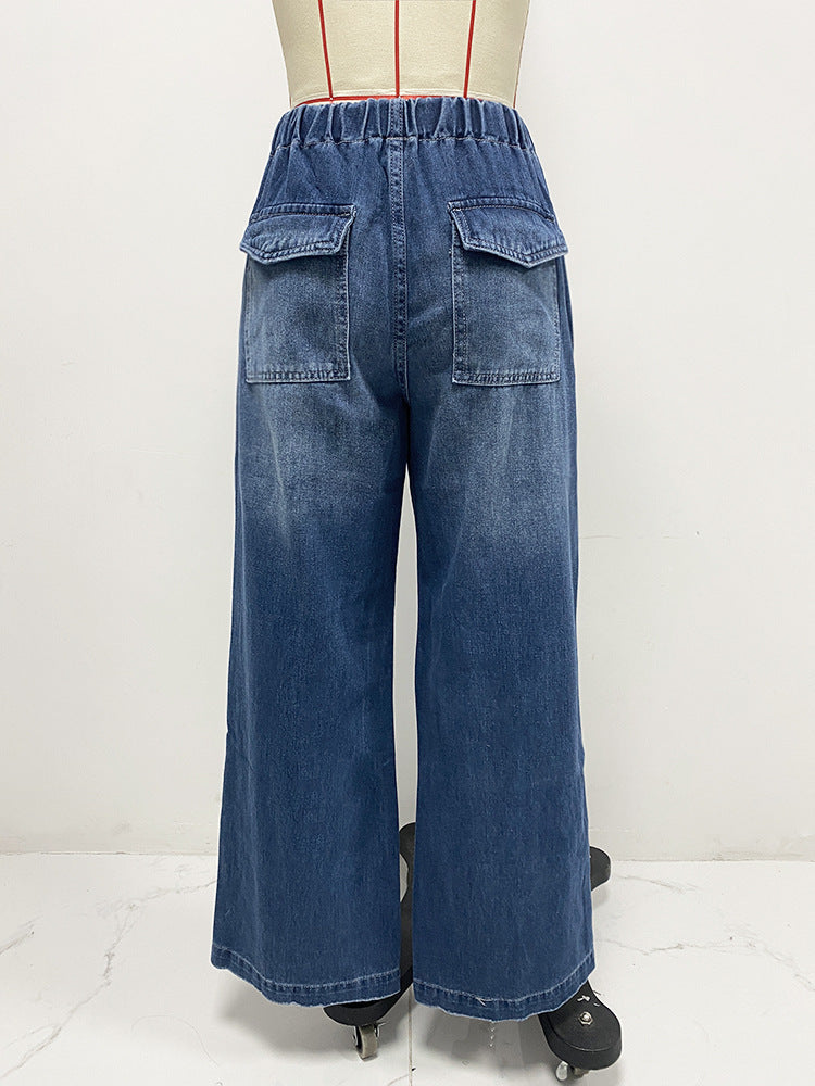 Spring Mid Waist Wide Leg Pleating Loose Jeans Women Clothing Street Retro Straight Leg Pants