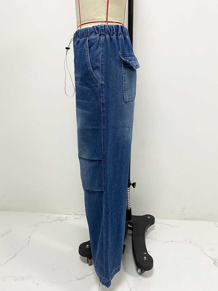 Spring Mid Waist Wide Leg Pleating Loose Jeans Women Clothing Street Retro Straight Leg Pants