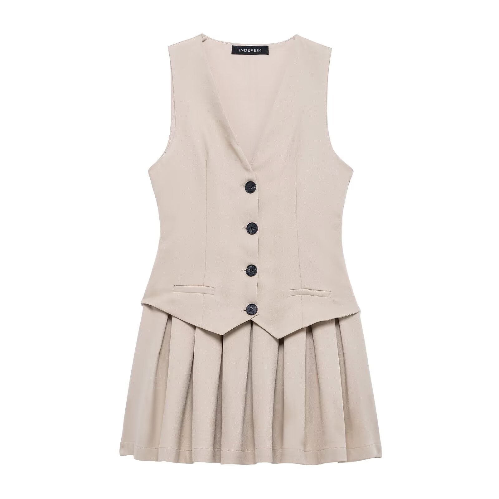 Women Wide Pleated Striped Vest Short Dress