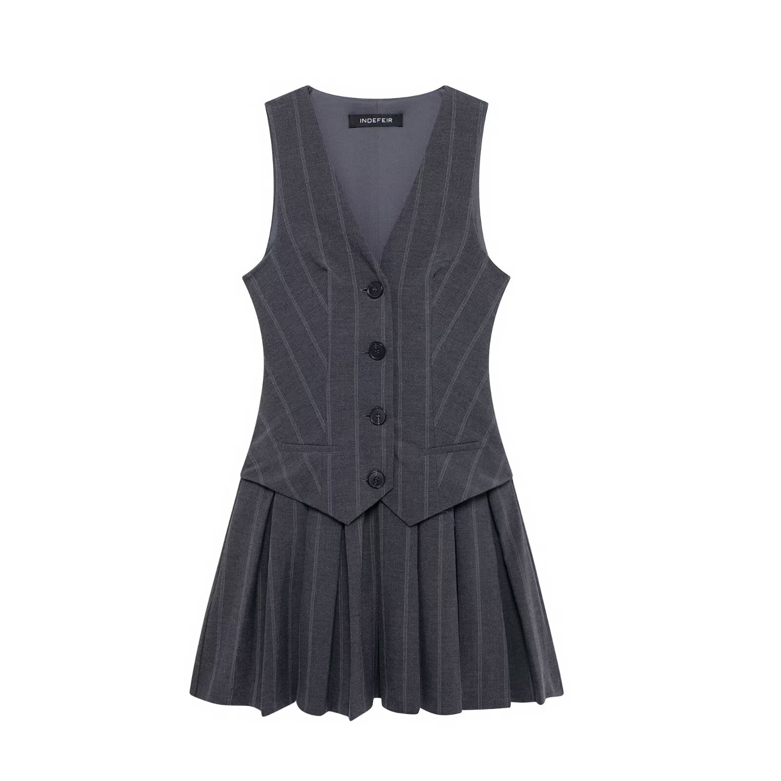 Women Wide Pleated Striped Vest Short Dress