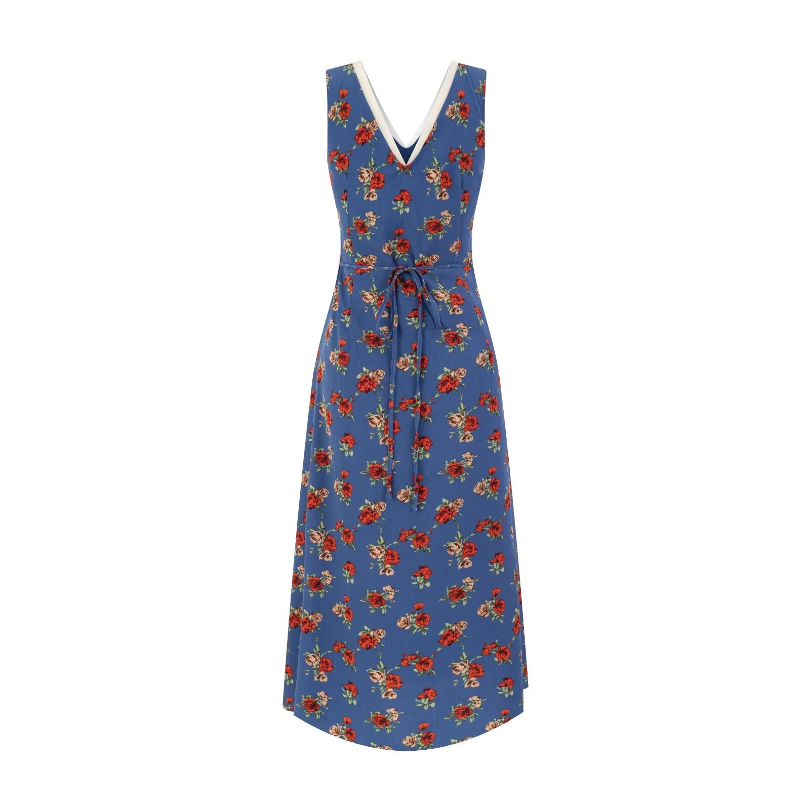 Spring Casual Vacation Floral V neck Lace up Waist Controlled Maxi Dress