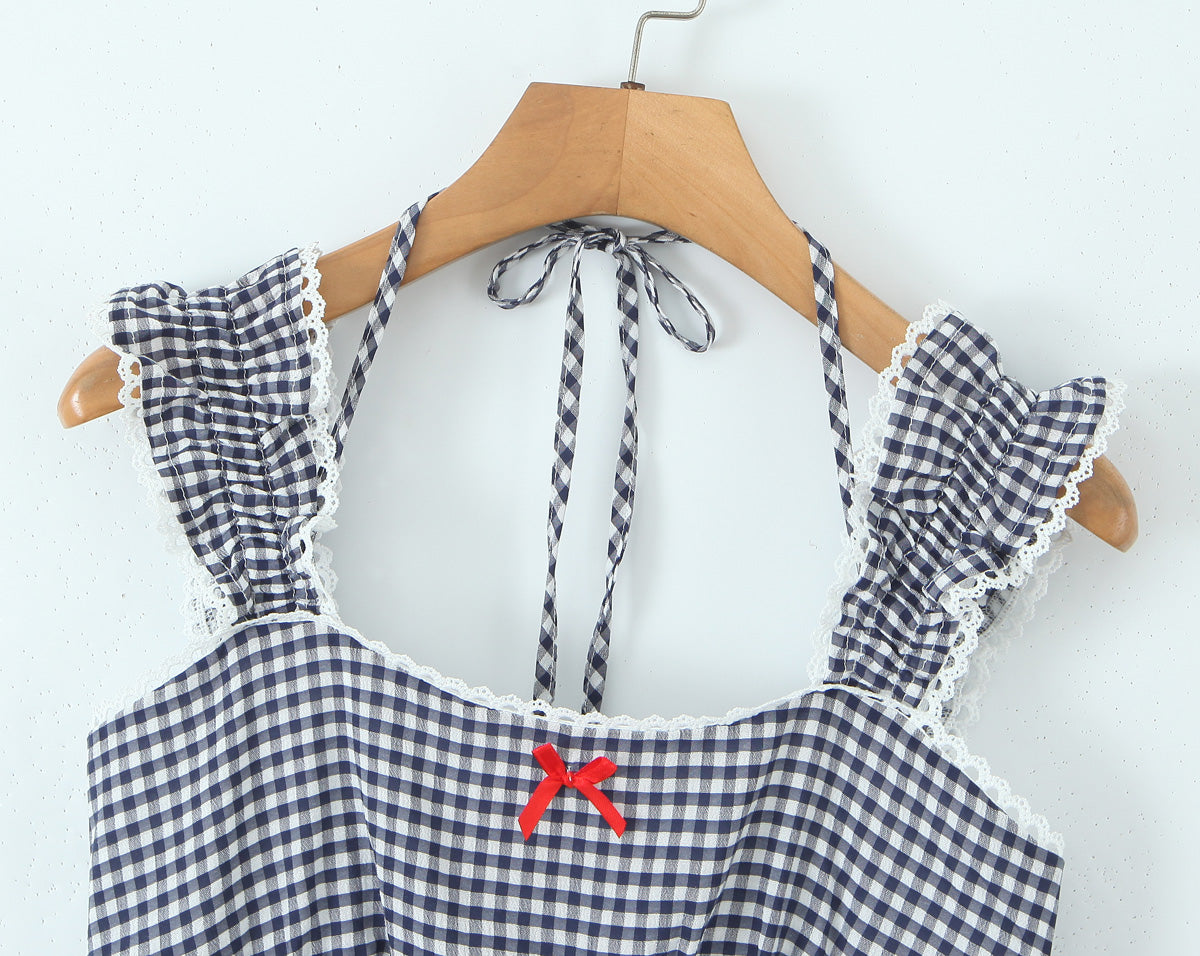 Spring Women Plaid Lace Small Sling