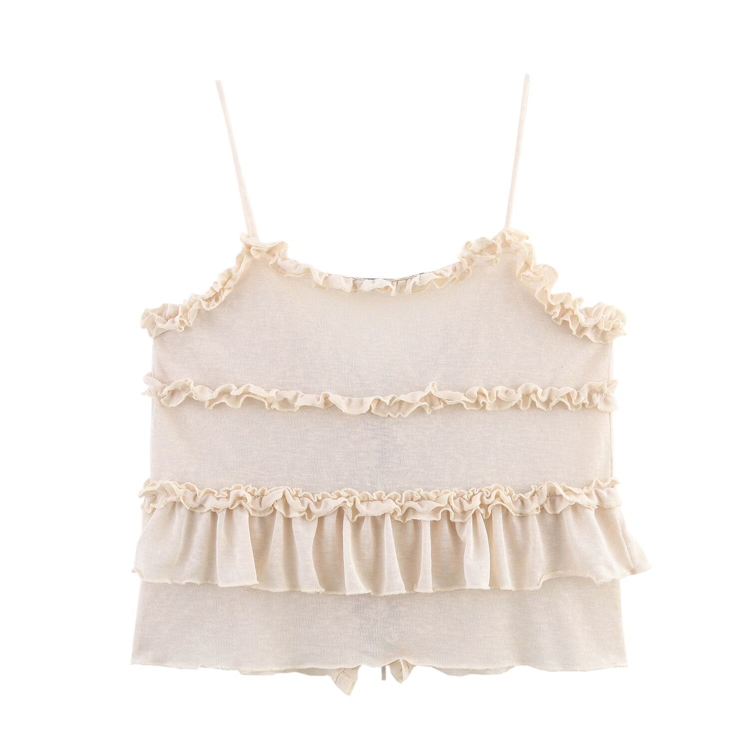 Summer Sexy Women Elegant Ruffled Spaghetti Straps Vest Inner Match Top