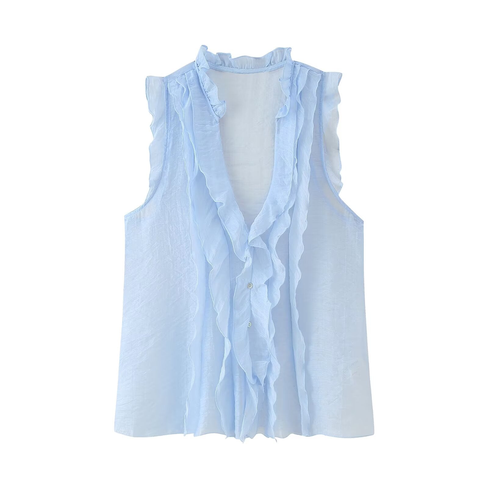Women Clothing French Laminated Decoration Drape Sleeveless Top