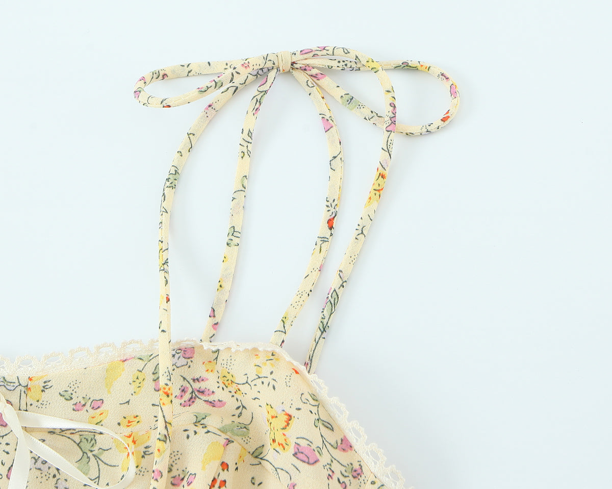 Women Sexy Backless Hip Women Bow Floral Strap Dress