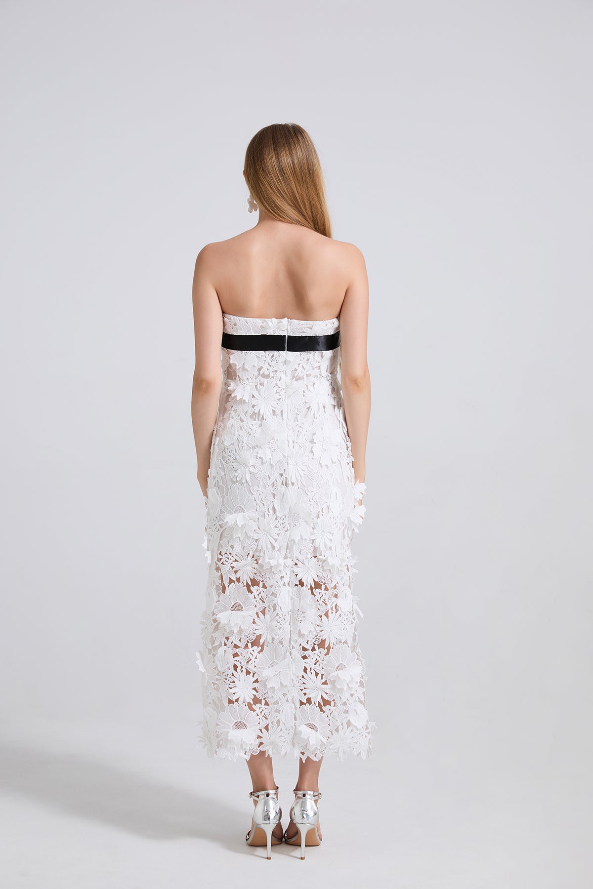 Women Lace Three Dimensional Flower Embroidery Elegant Dress