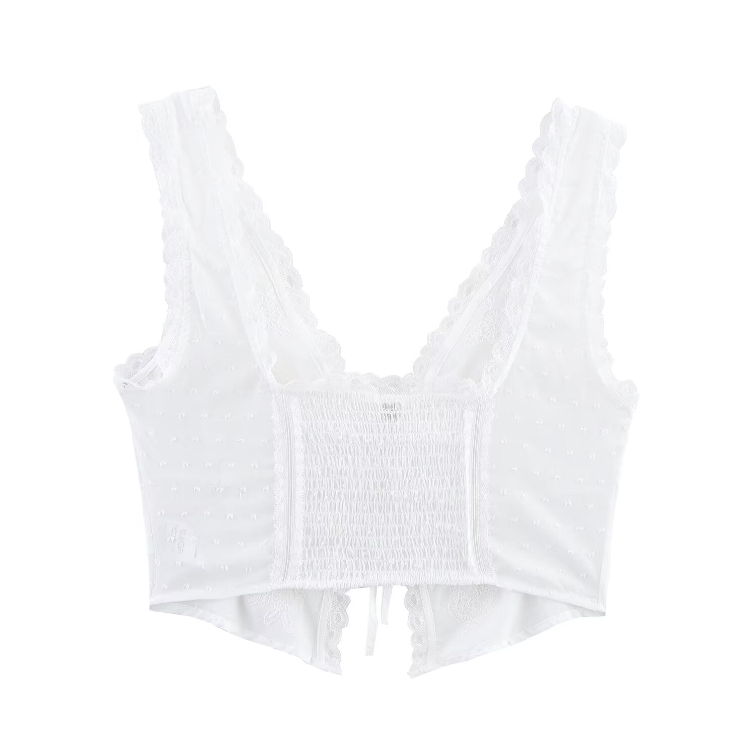 Summer Women Clothing Tulle Bowknot Decoration V neck Short Top