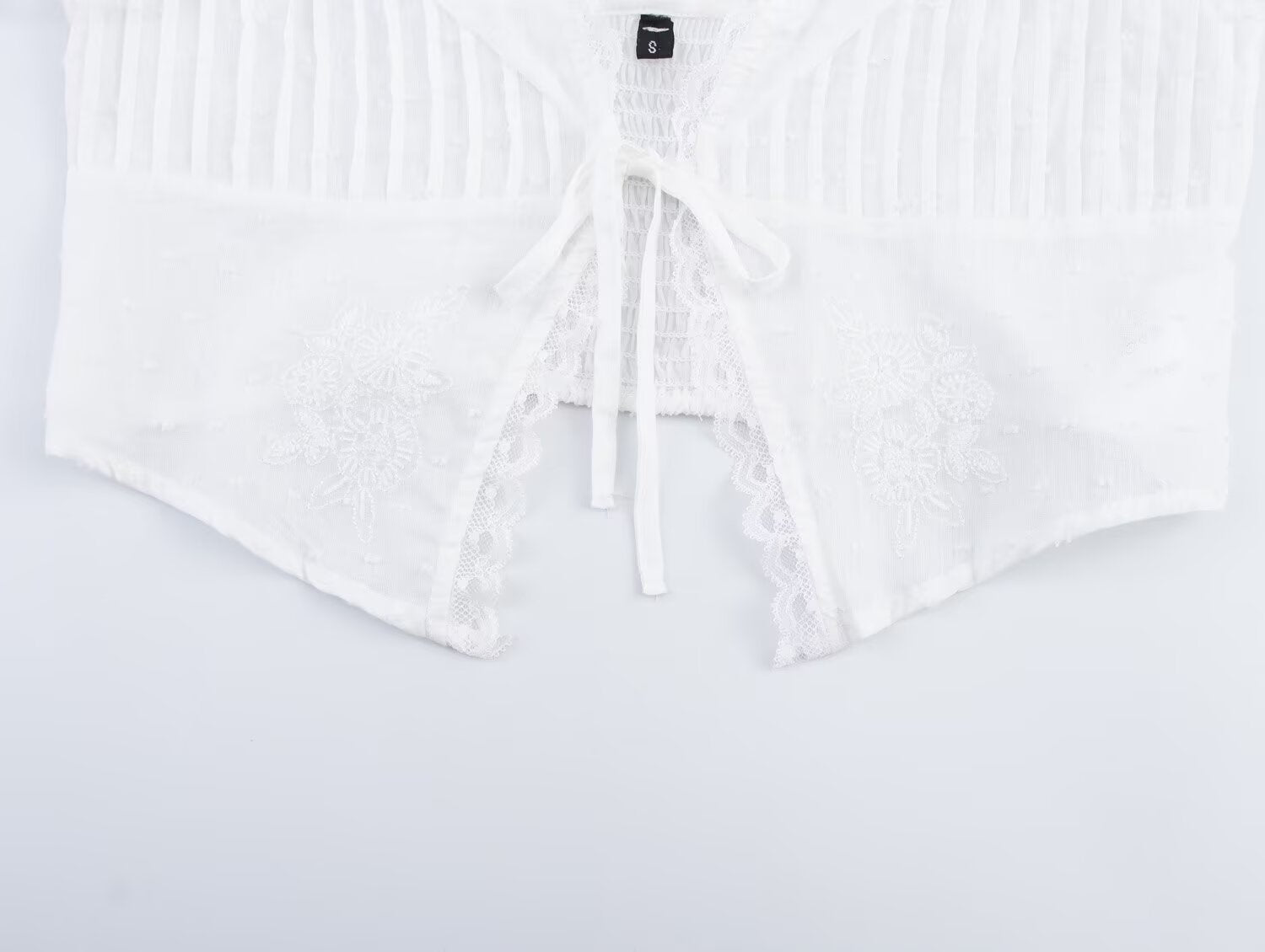 Summer Women Clothing Tulle Bowknot Decoration V neck Short Top