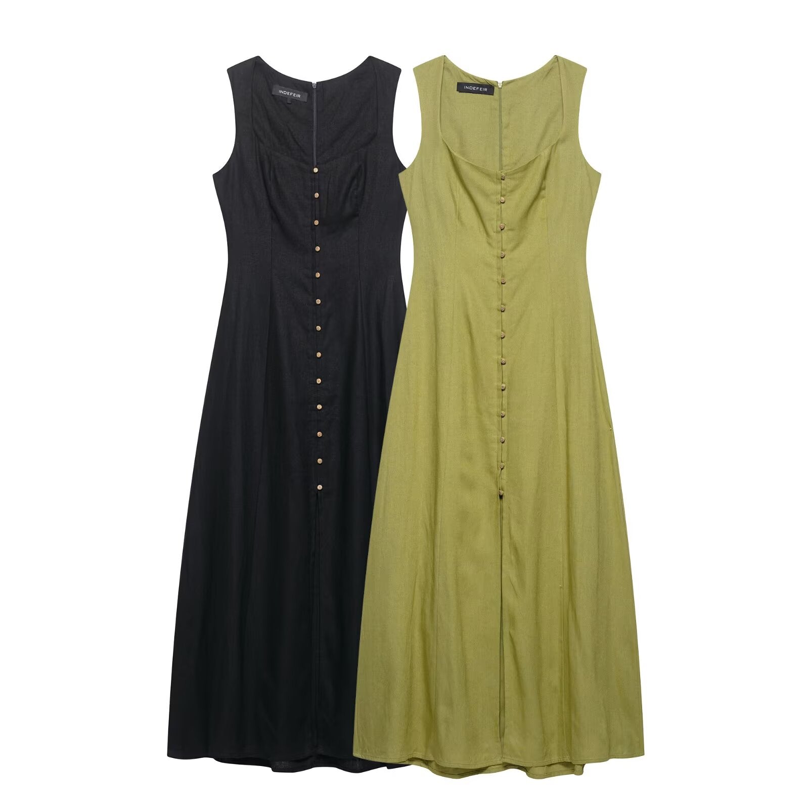 Women Clothing Summer Slim Fit Slimming Linen Midi Dress