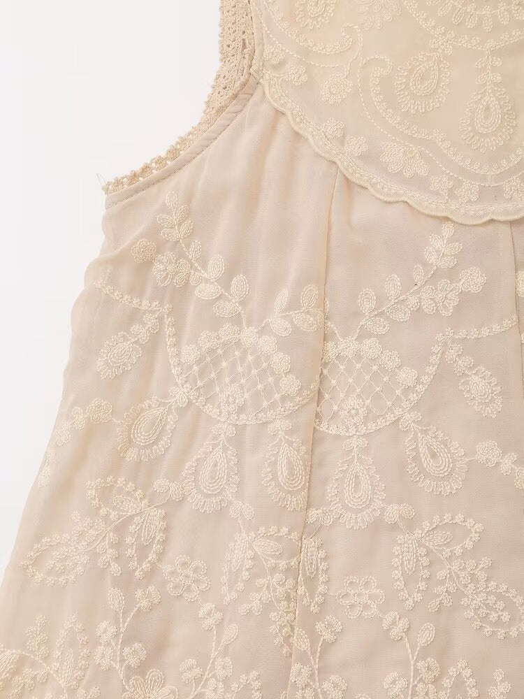 Robe brodée de couleur contrastée pour femme