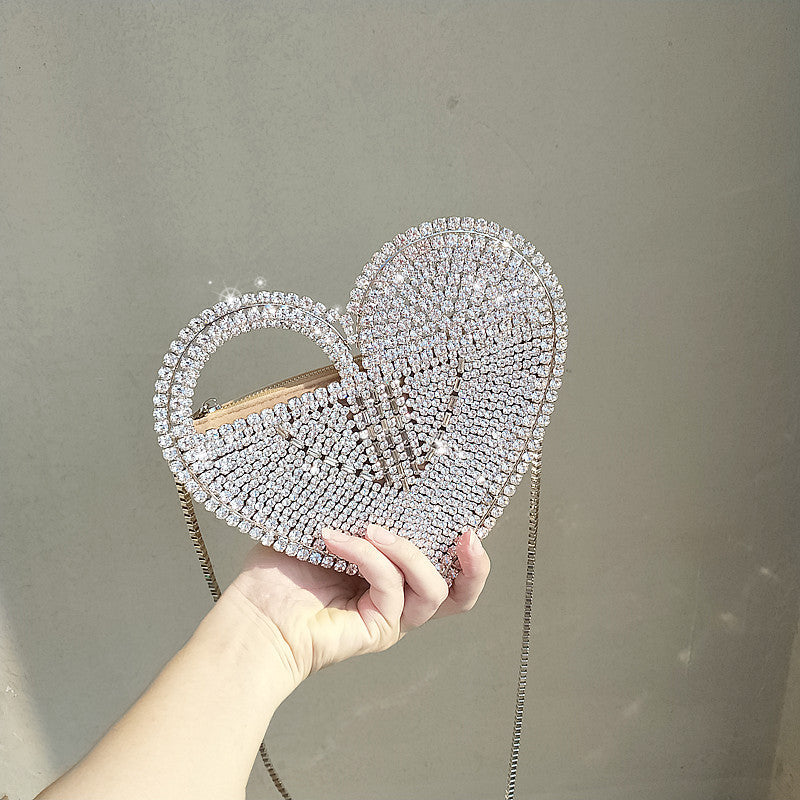 Heart-Shaped Flashing Diamond Dinner Bag Diamond Clutch Bag Banquet Ladies Elegant Female Hand Bag Love Diamond Bag Diagonal
