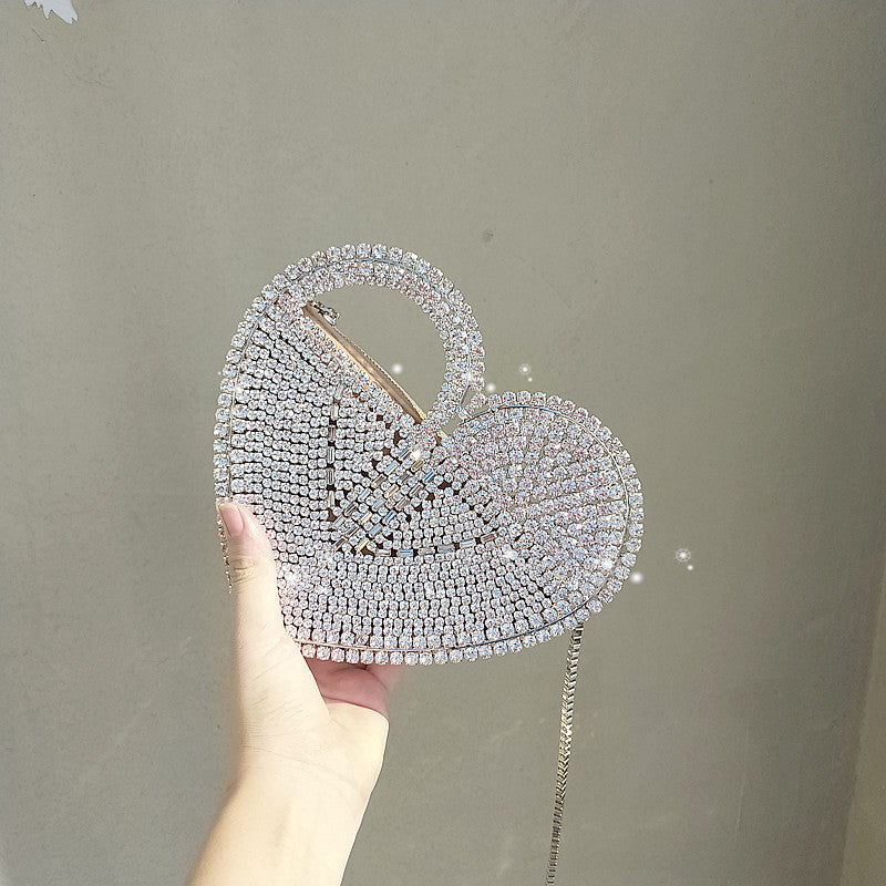 Heart-Shaped Flashing Diamond Dinner Bag Diamond Clutch Bag Banquet Ladies Elegant Female Hand Bag Love Diamond Bag Diagonal