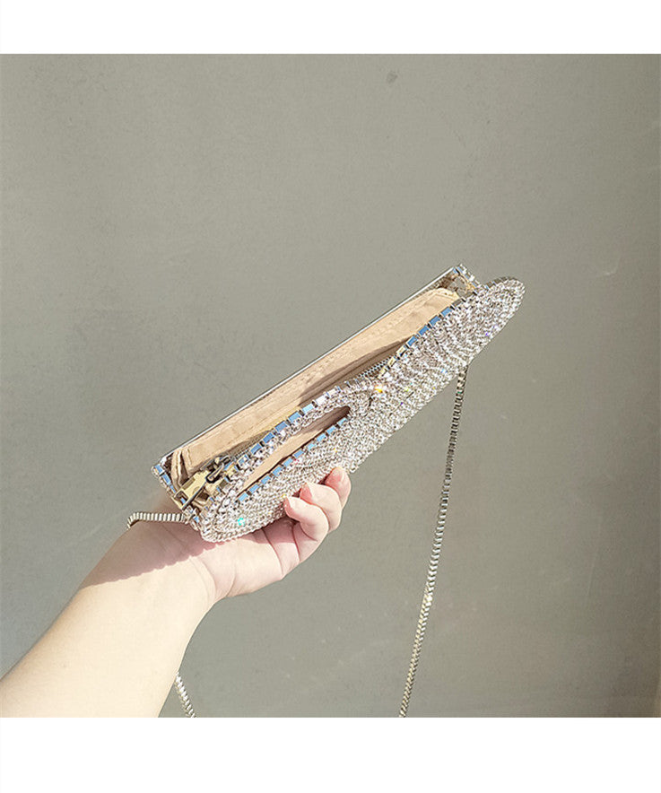 Heart-Shaped Flashing Diamond Dinner Bag Diamond Clutch Bag Banquet Ladies Elegant Female Hand Bag Love Diamond Bag Diagonal