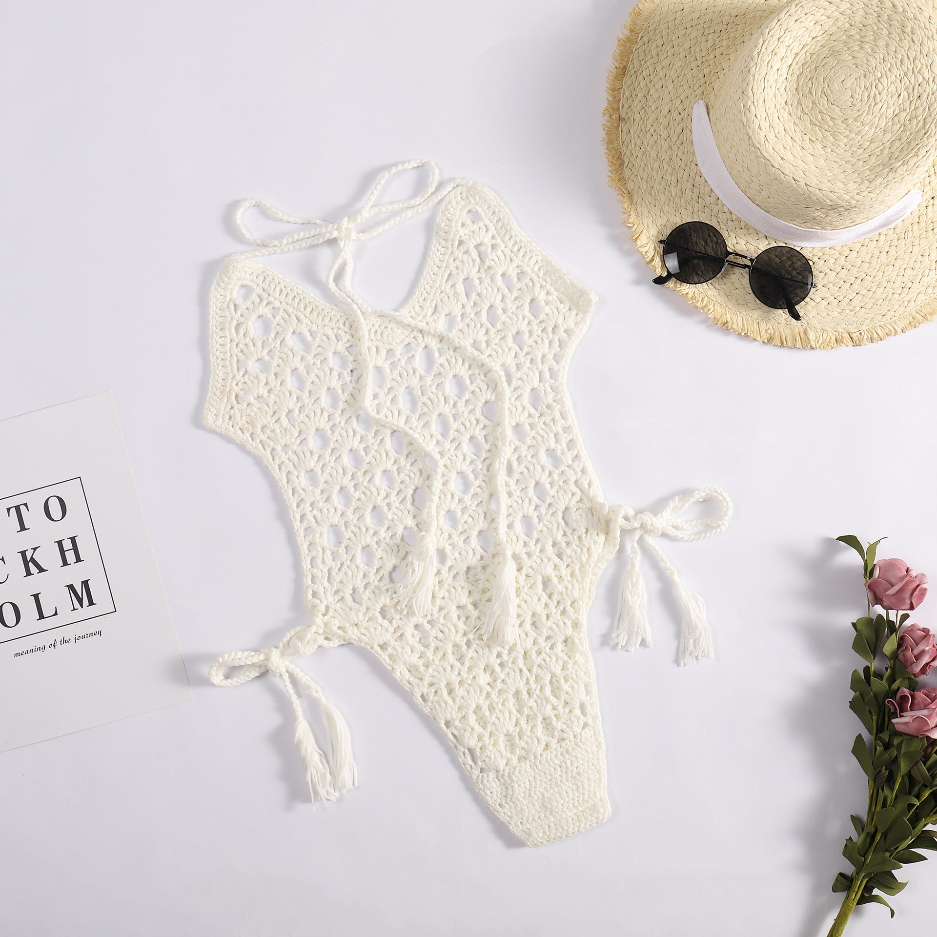 Sexy Halter Bandage Woven Hollowed Hand Crocheting Knitted Beach Bikini One-Piece Swimsuit Crochet hook