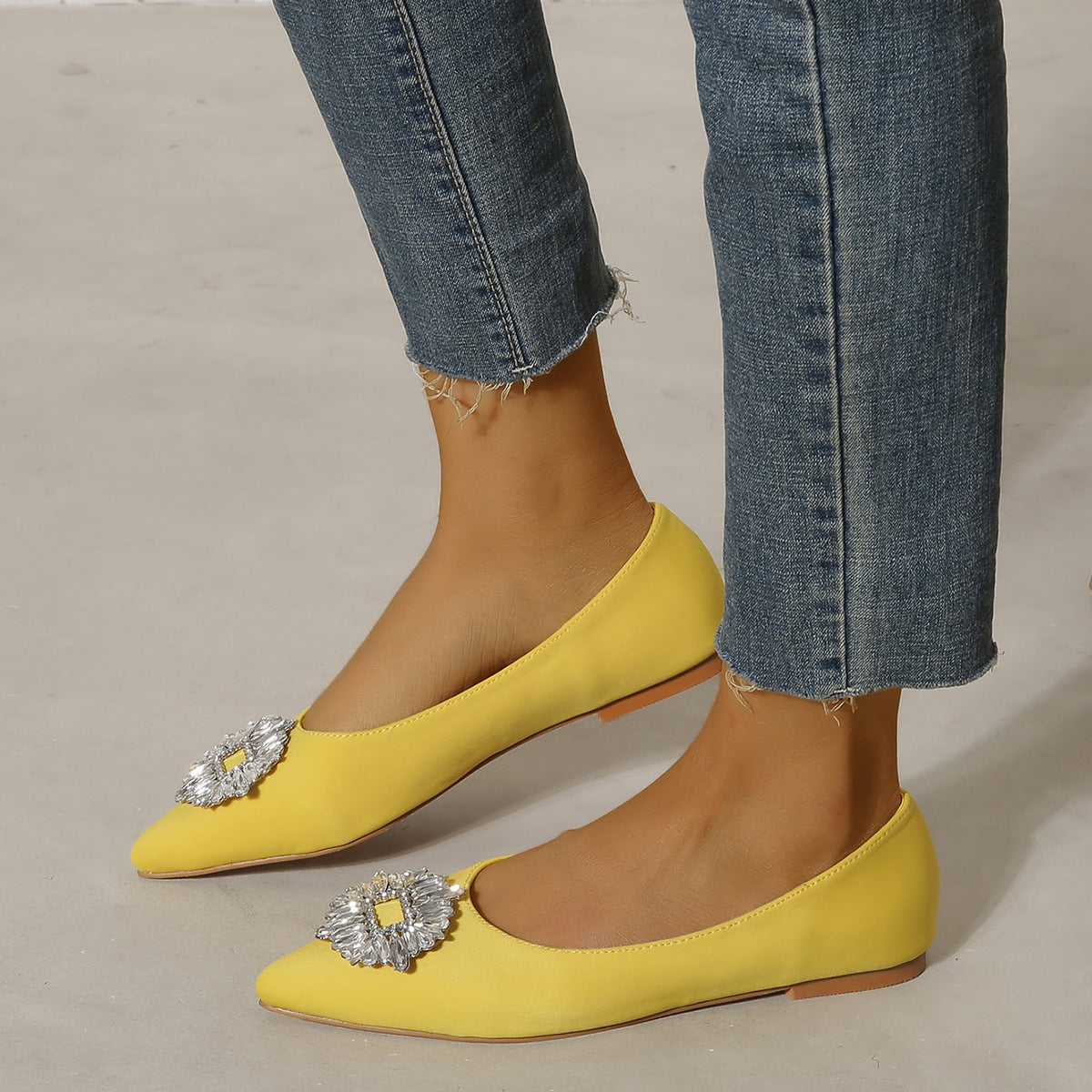 Flat Pumps Low Cut Women Pointed Toe Rhinestone Square Buckle Mary Jane Women Shoes Suede Loafers