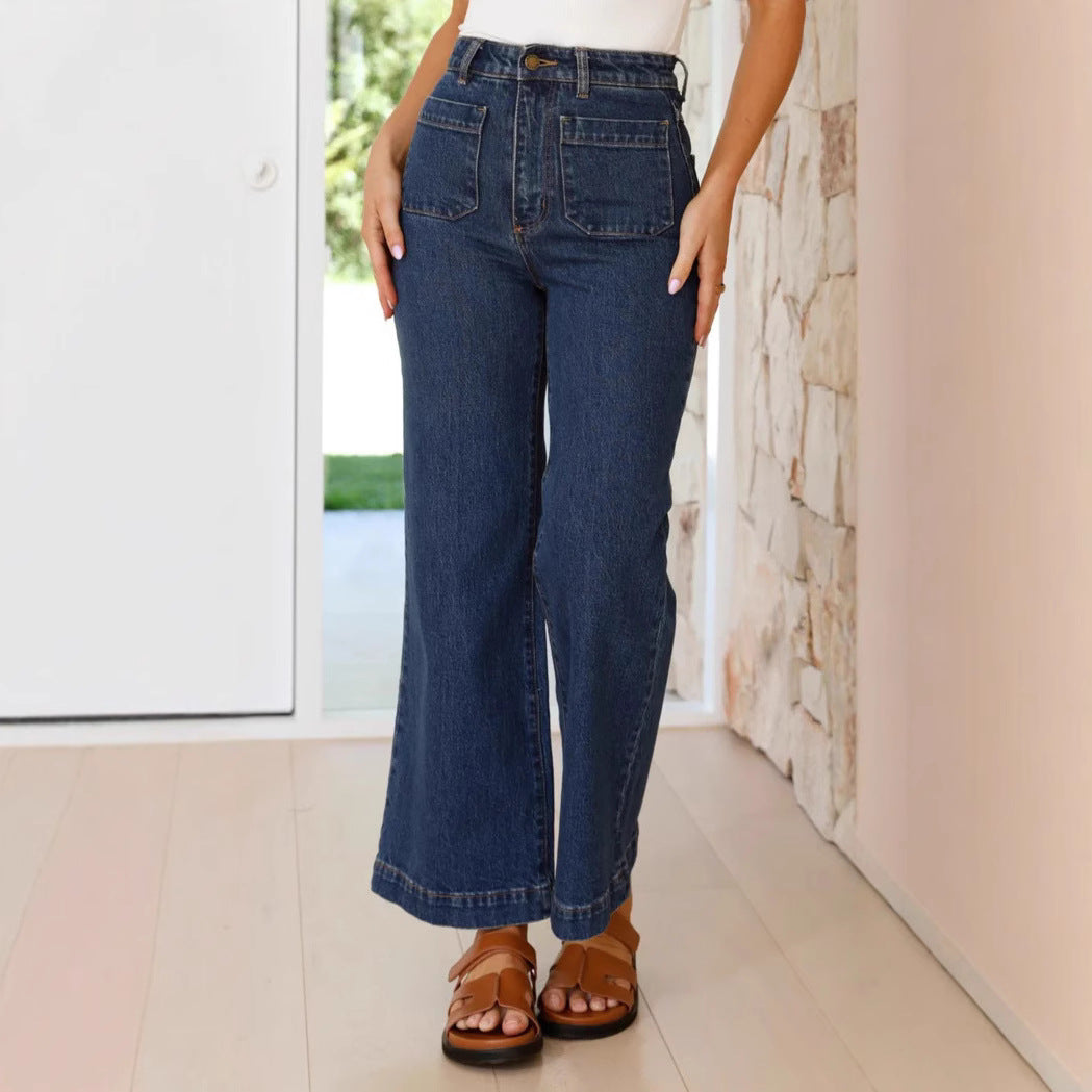 Spring Women Casual Retro Loose Straight Jeans