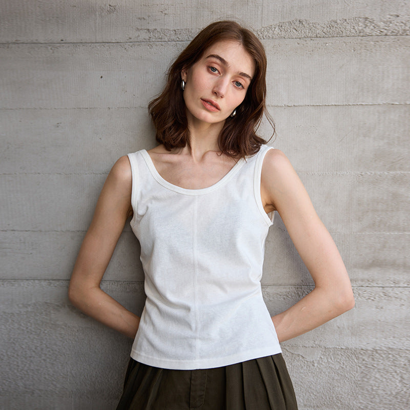 Summer Cotton Linen Outer Wear Inner Wear Solid Color Minimalist Patchwork Vest Loose Slimming All Matching Sleeveless Top for Women