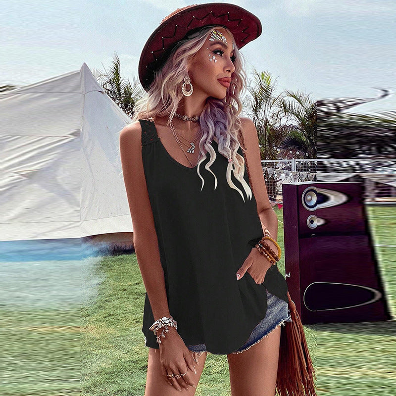 Personalized Niche Back Crochet Hollow Out Cutout Vest Women Summer Casual Loose Sleeveless Top Women