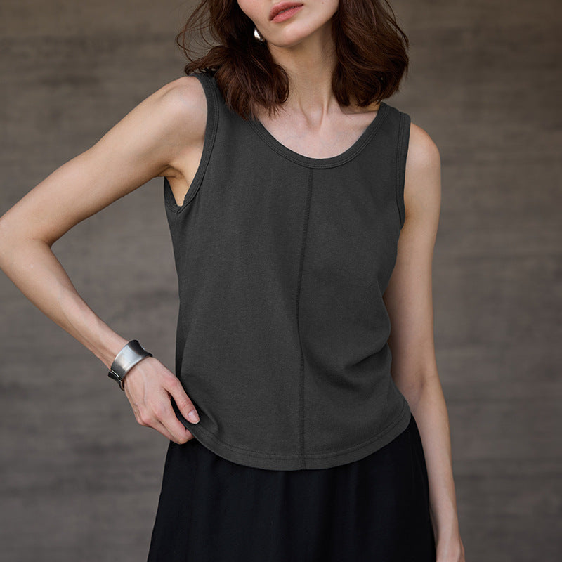 Summer Cotton Linen Outer Wear Inner Wear Solid Color Minimalist Patchwork Vest Loose Slimming All Matching Sleeveless Top for Women