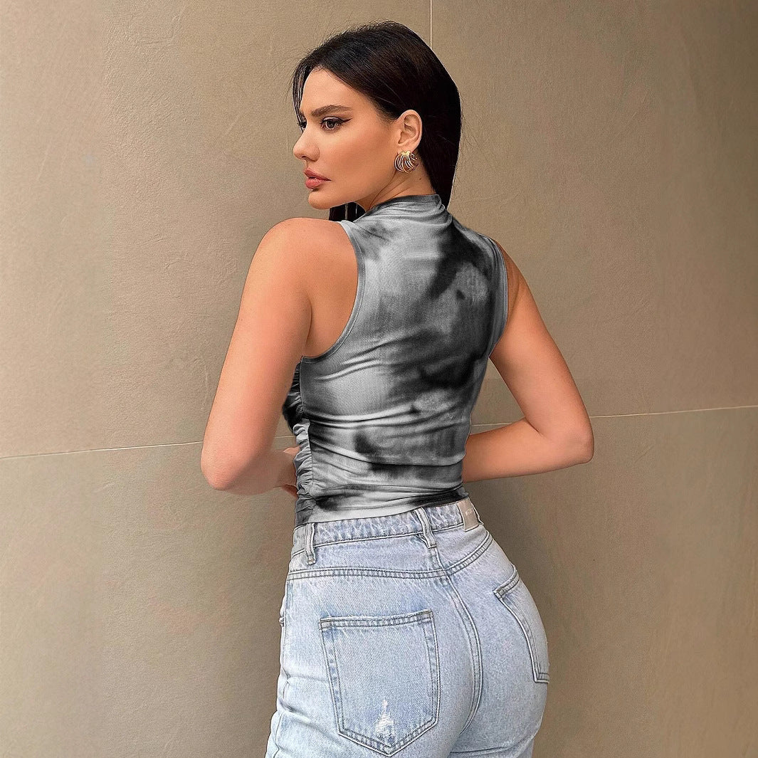 Trendy Cool Street Printed Mesh Vest Southeast Asia Best Women Clothes