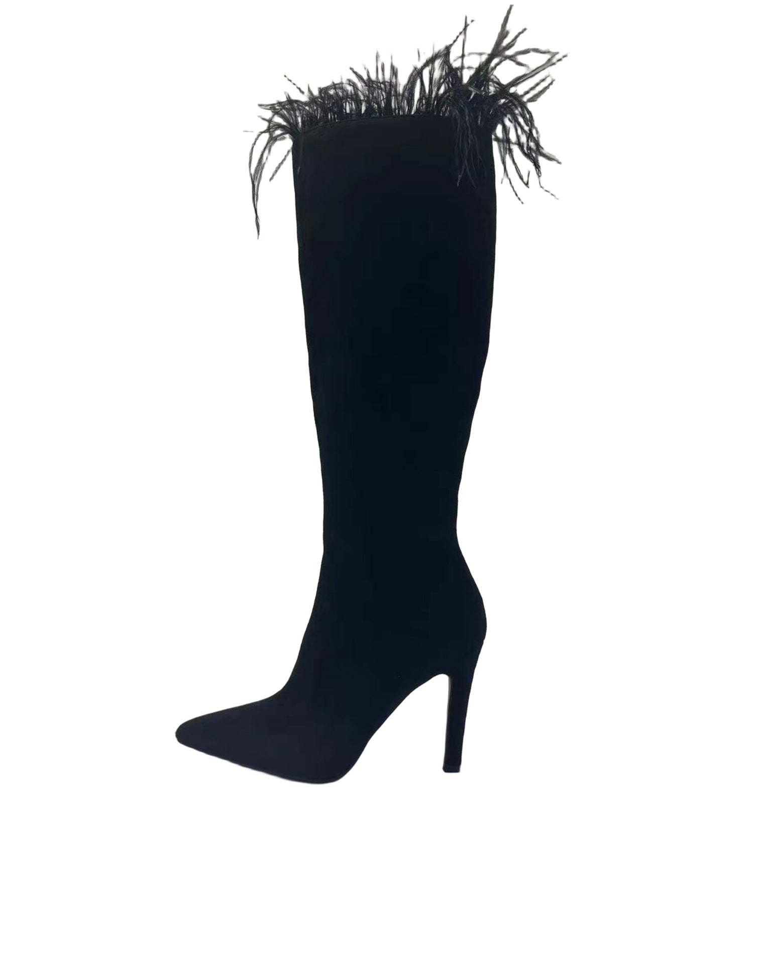 Spring Suede Pointed Toe Stiletto Short Boots Women Stitching Feather Side Zipper Four Seasons Elegant Boots