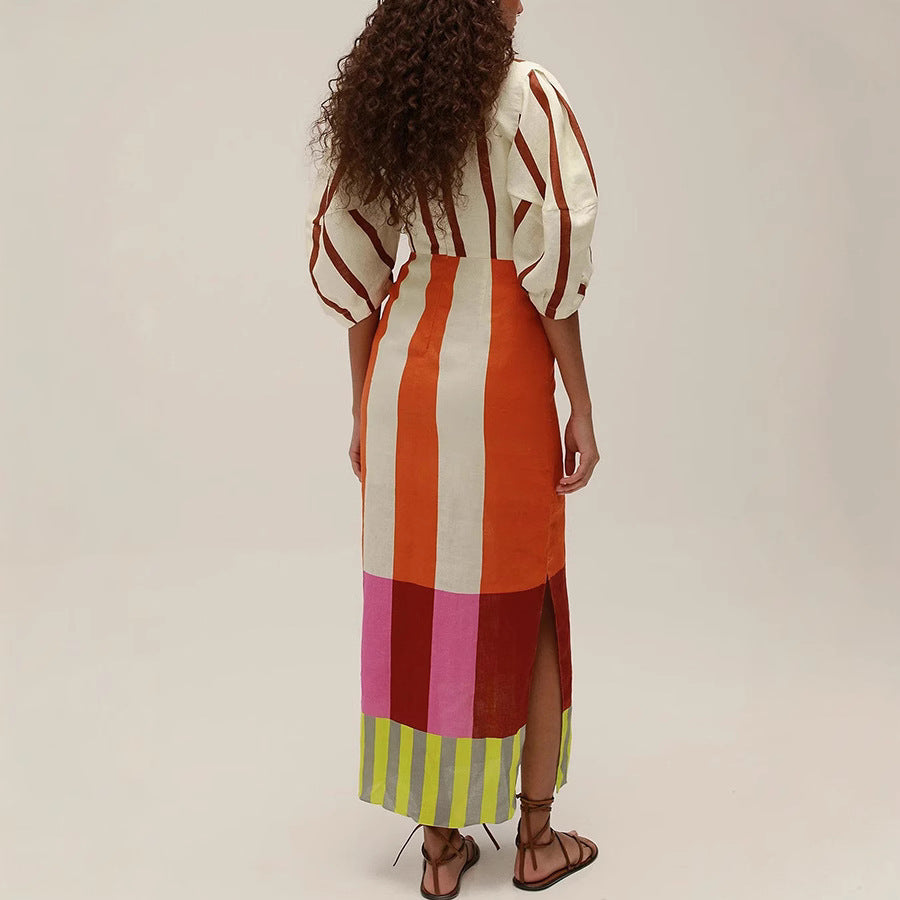 Spring Summer Positioning Printing Linen Dress Casual Vacation Loose Dress