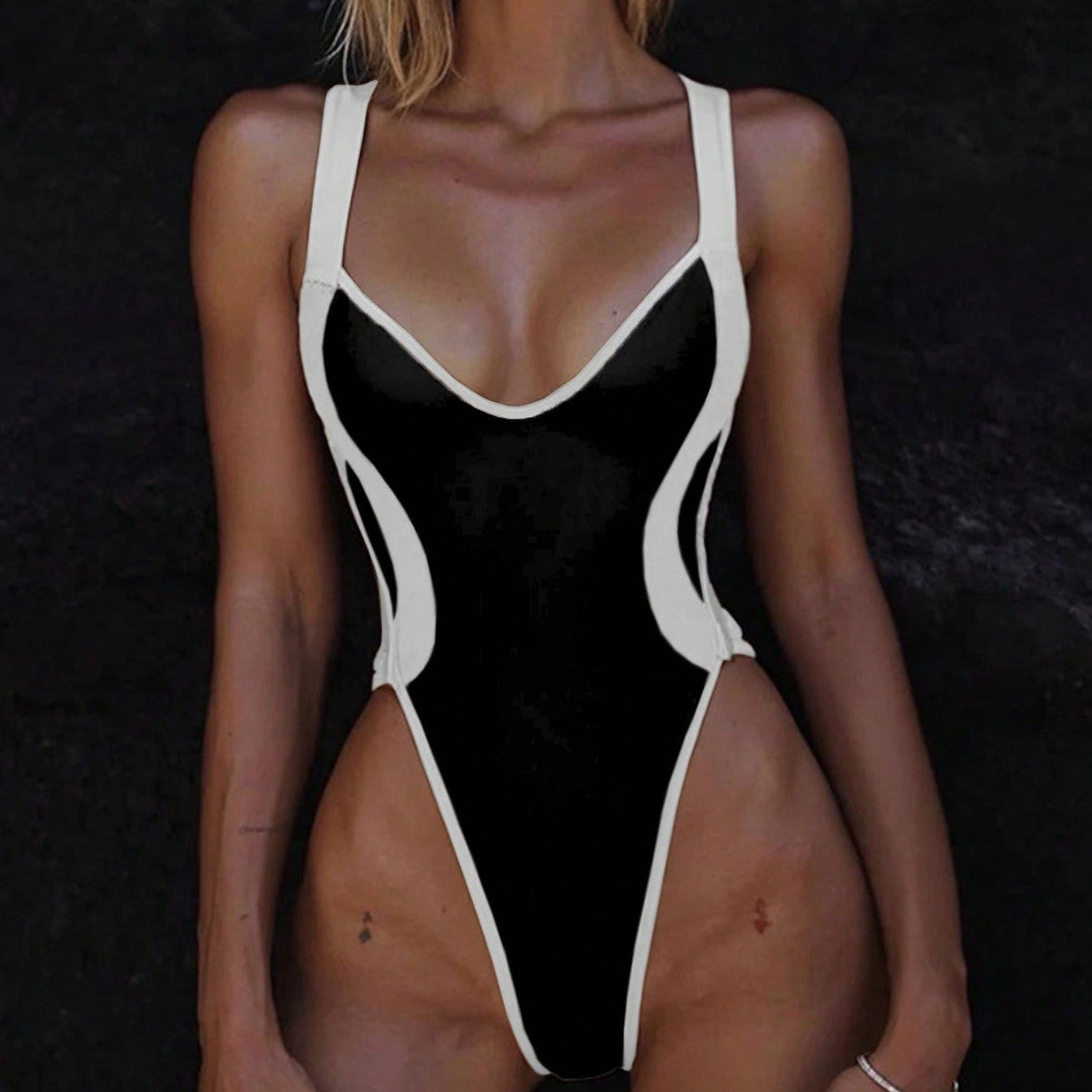 Lady Sexy Conservative One Piece Swimsuit Patchwork Bikini