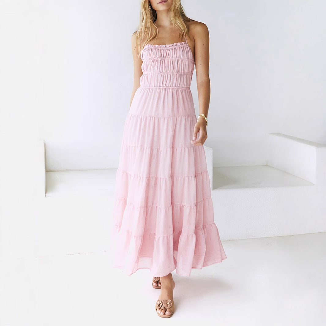 Holiday Casual Sexy Halter Lace up Dress Women Spring Summer