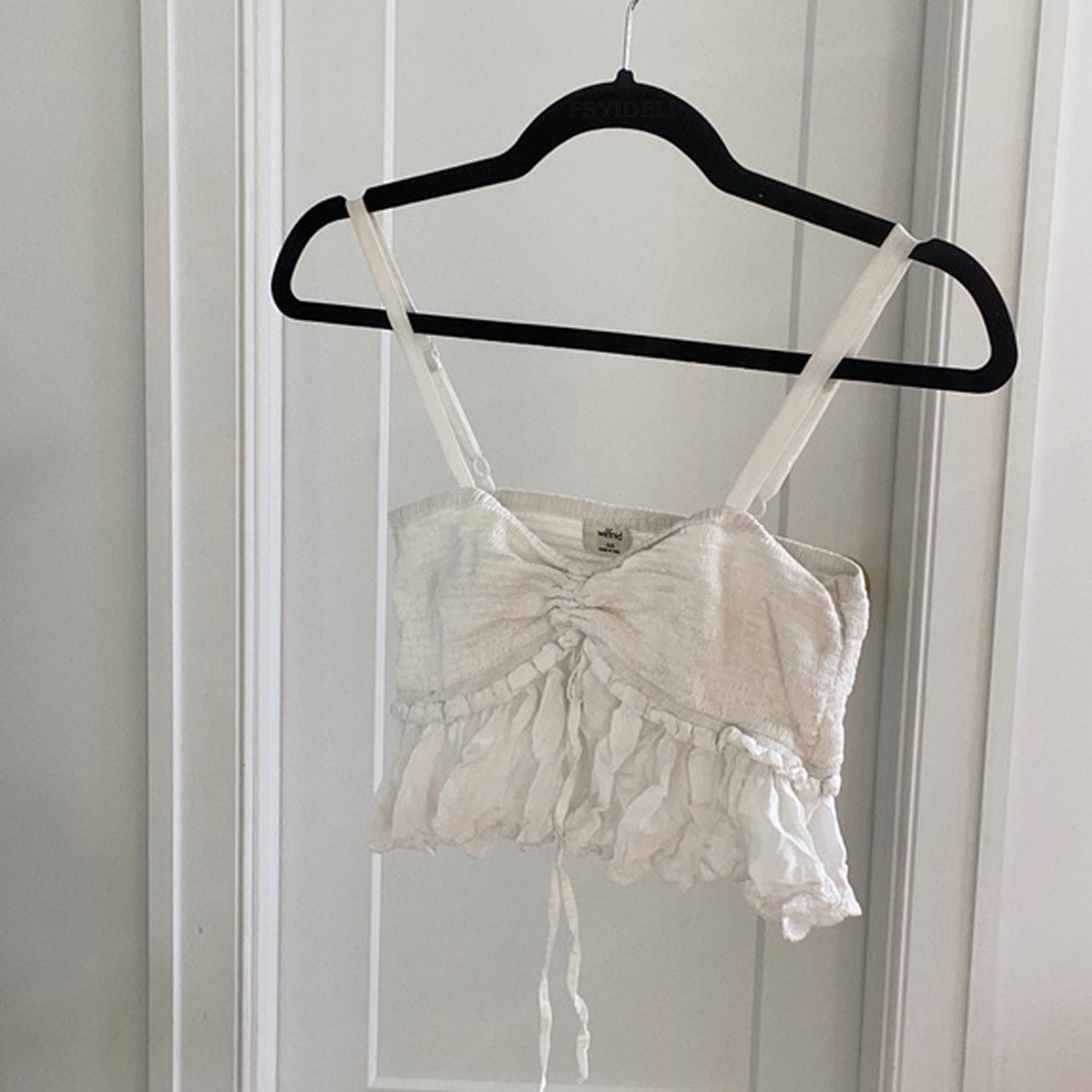 Sexy Solid Color Sling Top Pleated Drawstring Lace Irregular Asymmetric Short Sexy Top