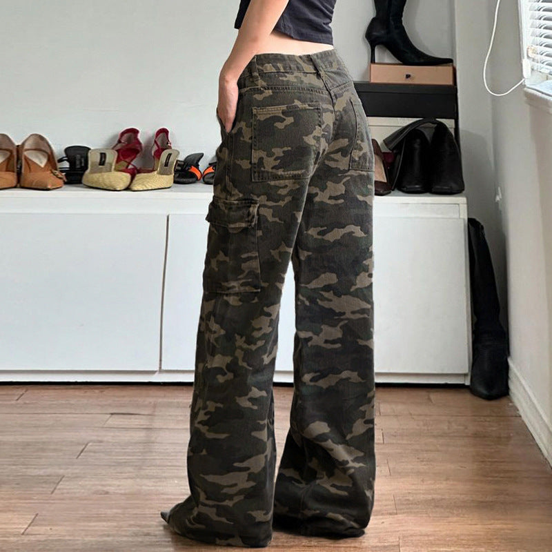 Camouflage Multi Pocket Loose Jeans Sexy Street Cool Low Waist Slimming Trousers