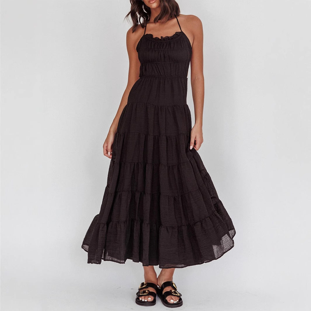 Holiday Casual Sexy Halter Lace up Dress Women Spring Summer