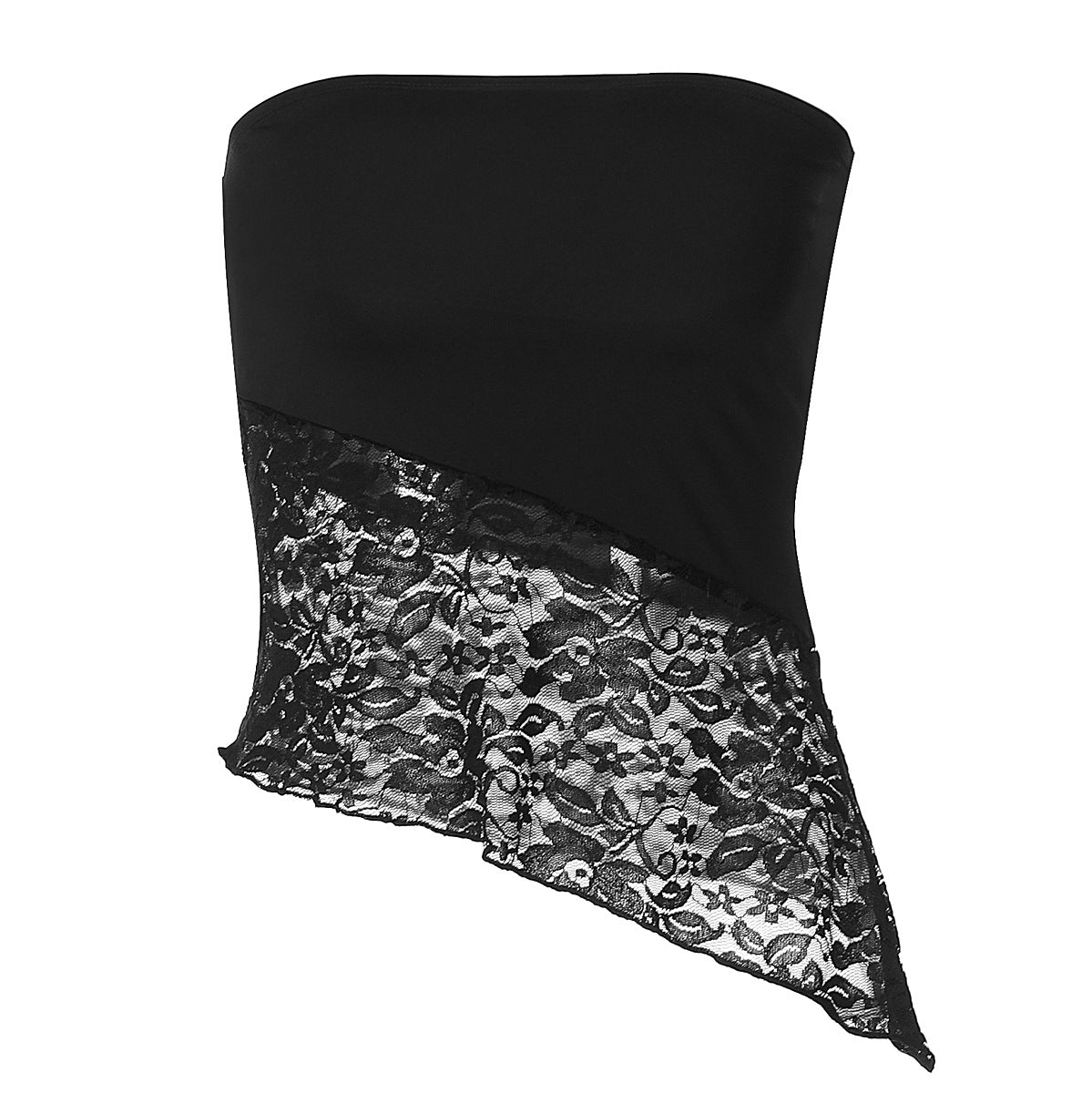 Sexy Tube Top Stitching Lace Beveled Slim Fit Sexy Strap Women Clothing