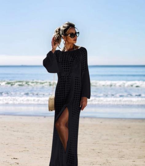 Sexy Crochet Beach Skirt Long Sleeve Split Skirt Vacation Dress Swimsuit Blouse Sun Protection Clothing Crochet hook