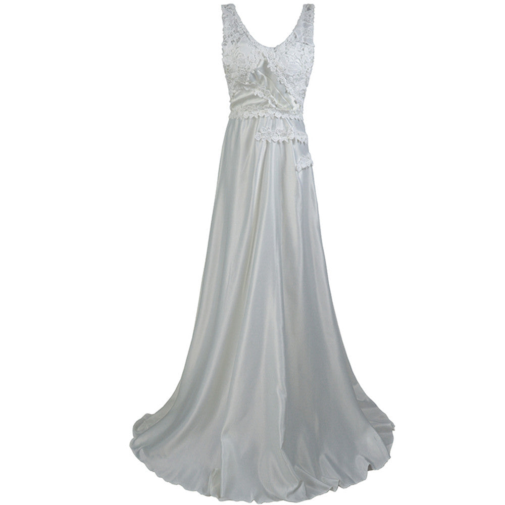 Wedding Women Clothing Women Solid Color Lace Splicing Sling Hollow Out Cutout Backless Dress Toast Dress Formal Dress