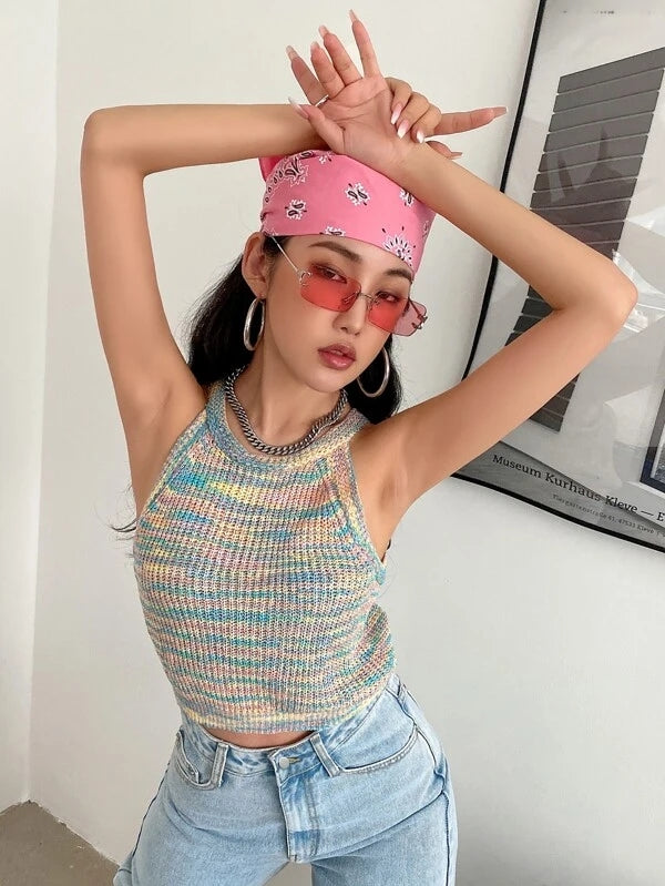 Women Summer Crew Neck Sexy Jersey Slim Crop Tank Top Crochet hook