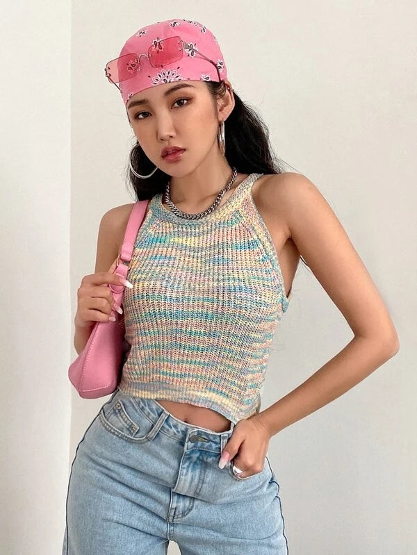 Women Summer Crew Neck Sexy Jersey Slim Crop Tank Top Crochet hook