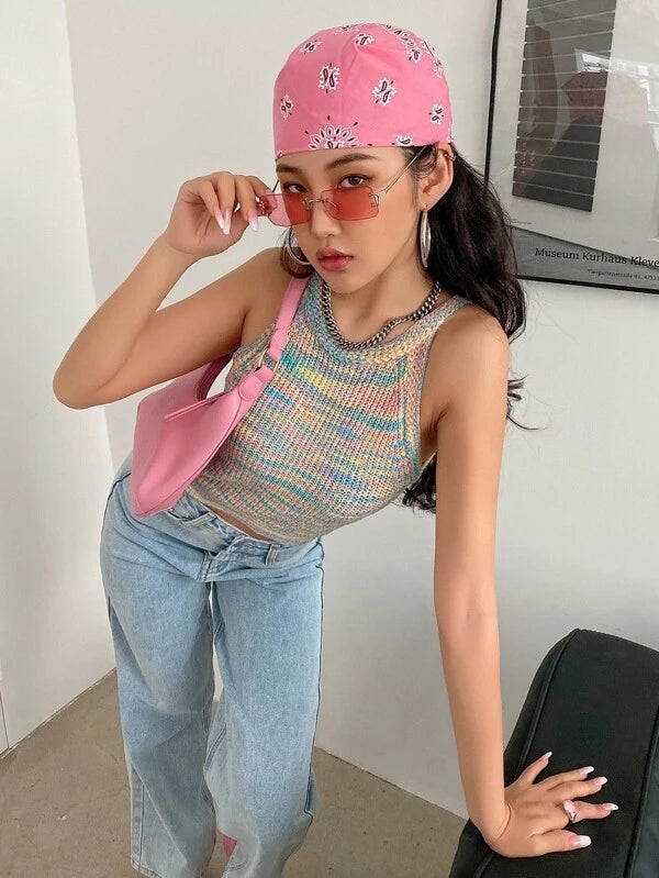 Women Summer Crew Neck Sexy Jersey Slim Crop Tank Top Crochet hook