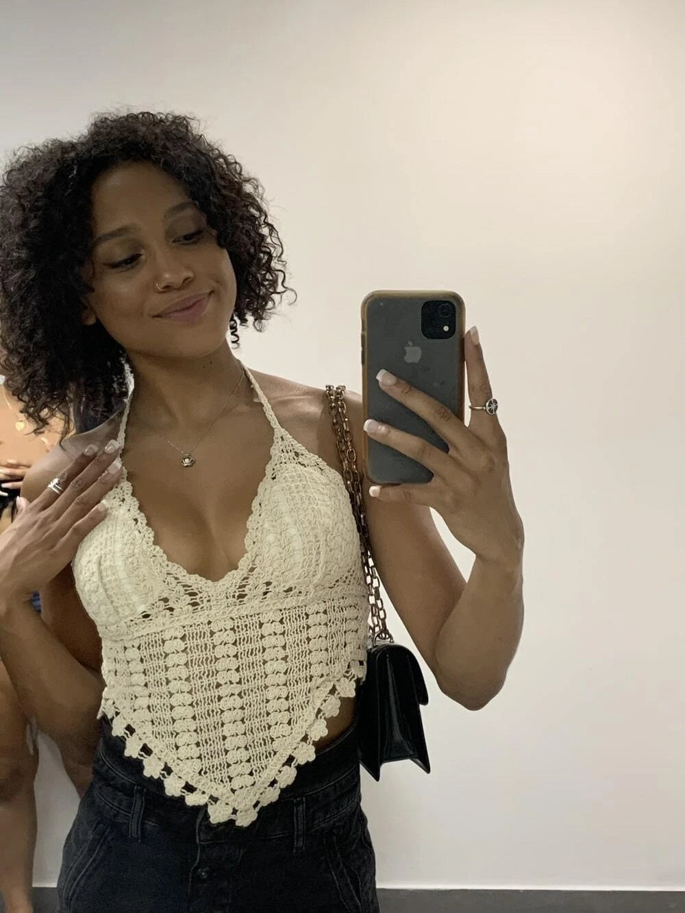 Women Summer Beach Crochet Knit Cut Out Sling Rear Strap Top Crochet hook