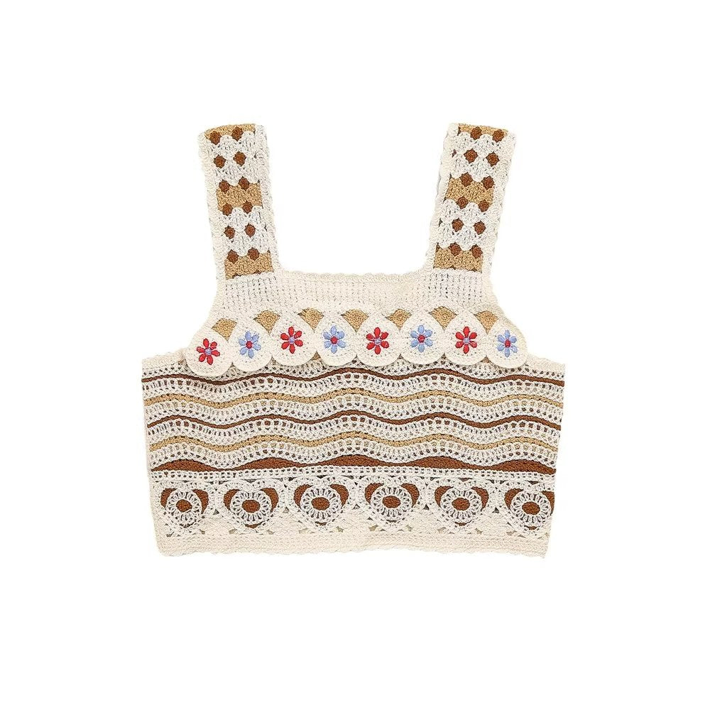 Gilet ajouré au design rétro pour femme, très populaire, court, petite écharpe, vêtement d'extérieur, été, sans manches, épaules dénudées