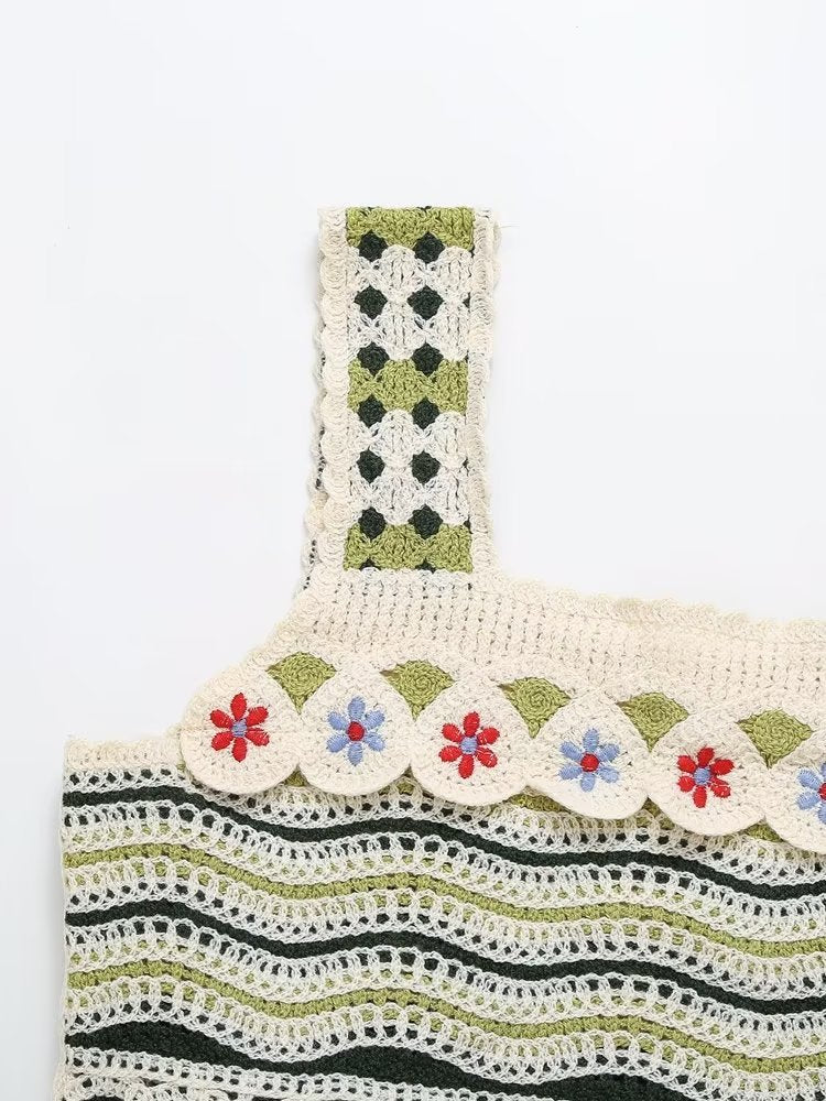 Gilet ajouré au design rétro pour femme, très populaire, court, petite écharpe, vêtement d'extérieur, été, sans manches, épaules dénudées